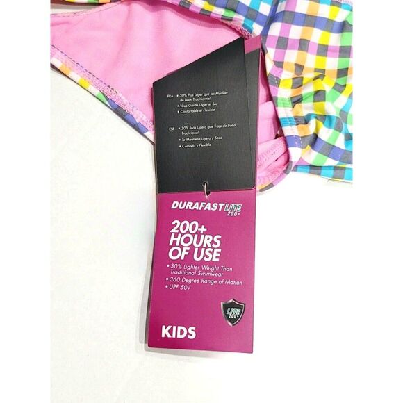 TYR DuraFast Lite Girls SUNSET PLAID Maxfit 1pc Swimsuit Dk Violet Pink Size 12 - Picture 10 of 15